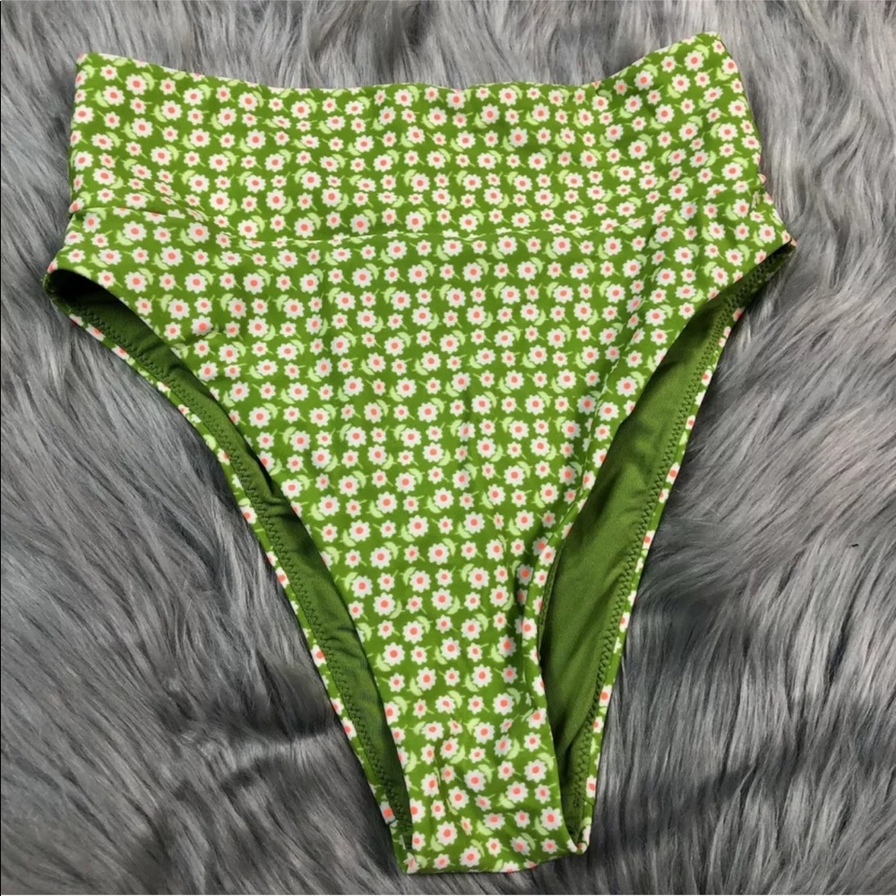 Aerie Green Floral High Cut Bikini Swim Bottoms XS